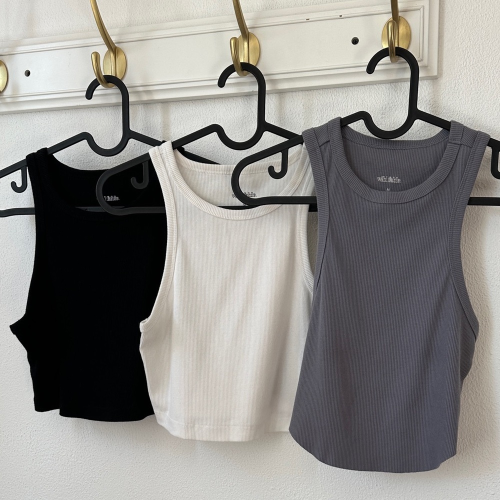 Wild Fable (3) Ribbed Tank Tops - Black, White, Gray
